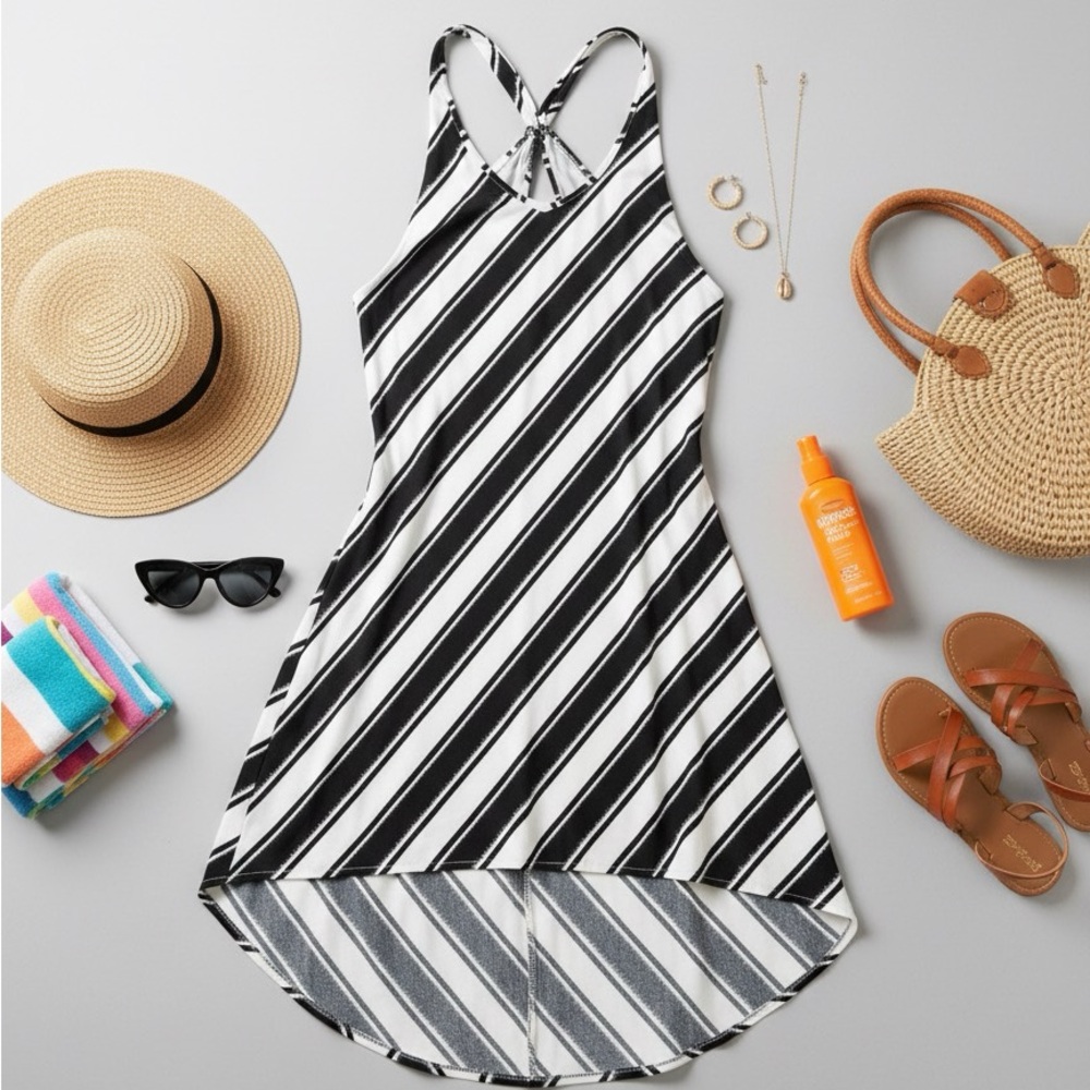 H&M Striped Black and White Women’s High‎ Low Dress Staple Piece